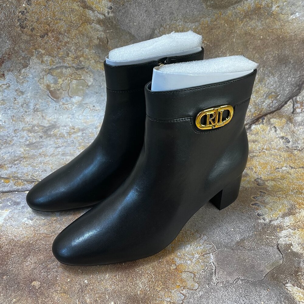 NEW Lauren Ralph Lauren Wynne Calf Leather Bootie Black